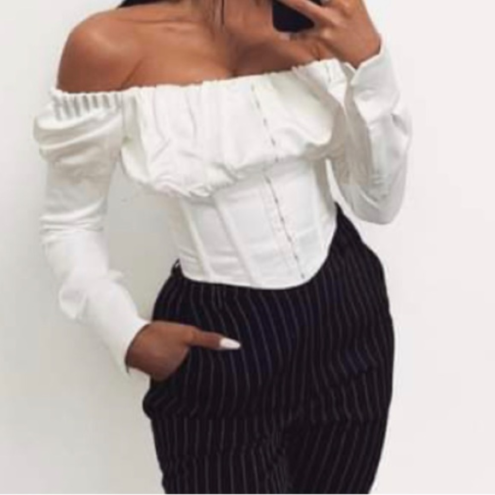 Meshki Sigrid Off Shoulder Corset Top in White